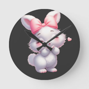 Adorable Baby Bunny Illustration Round Clock