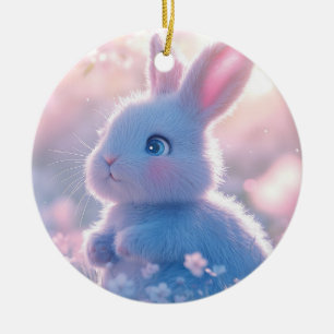 Adorable Baby Bunny in a Field of Flowers Ceramic Tree Decoration