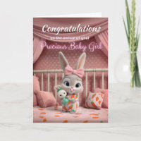 Adorable Baby Bunny in Pink Congrats New Baby Girl