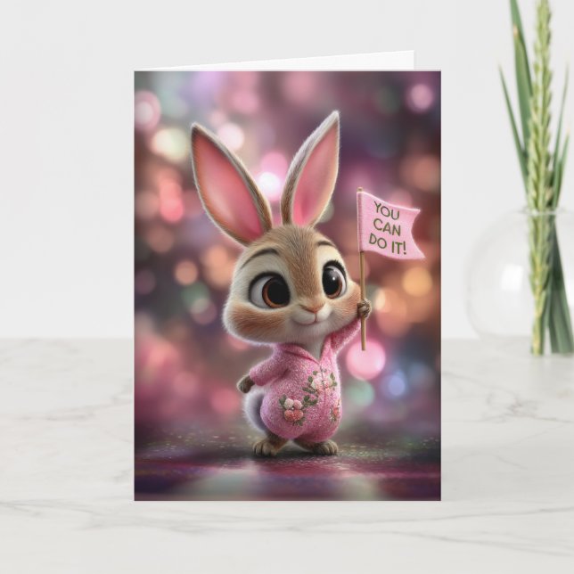 Adorable Baby Bunny in Pink Hoodie Encouragement Card (Front)