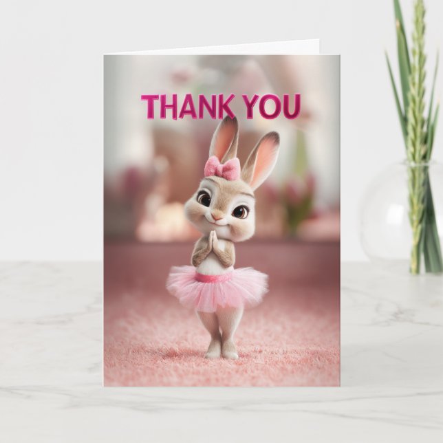 Adorable Baby Bunny in Pink Tutu Thank You Card (Front)