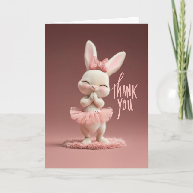 Adorable Baby Bunny in Pink Tutu Thank You Card (Front)