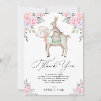 Adorable Baby Bunny & Lamb Pink Purple Flowers
