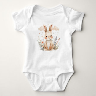 Adorable Baby Bunny Pastel Watercolor Wildflower Baby Bodysuit