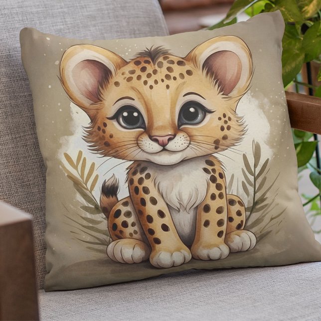 Adorable Baby Cheetah Watercolor Illustration  Cushion (Creator Uploaded)