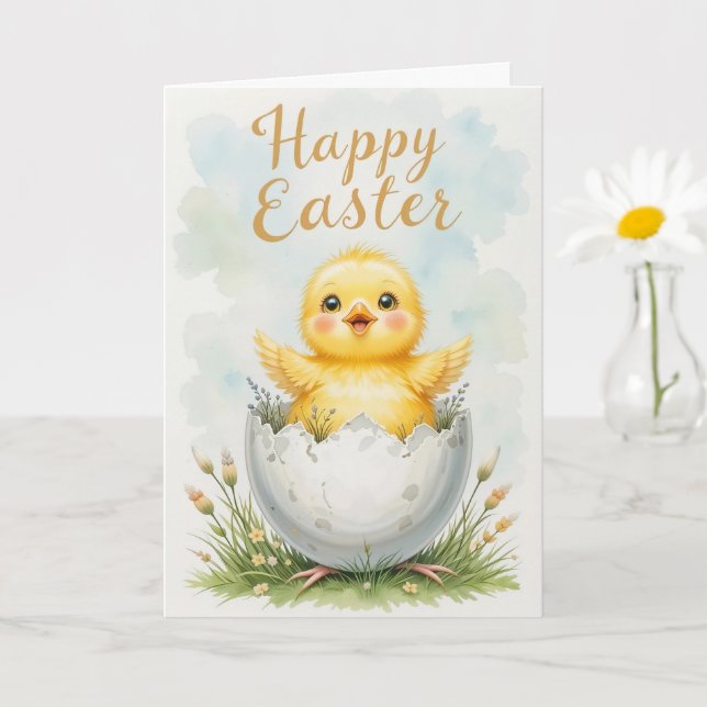 Adorable Baby Chick Happy Easter  Card (Small Plant)