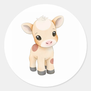 Adorable Baby Cow Calf Sticker Watercolor Print