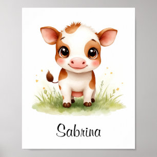 Adorable Baby Cow Personalised Nursery Wall Art