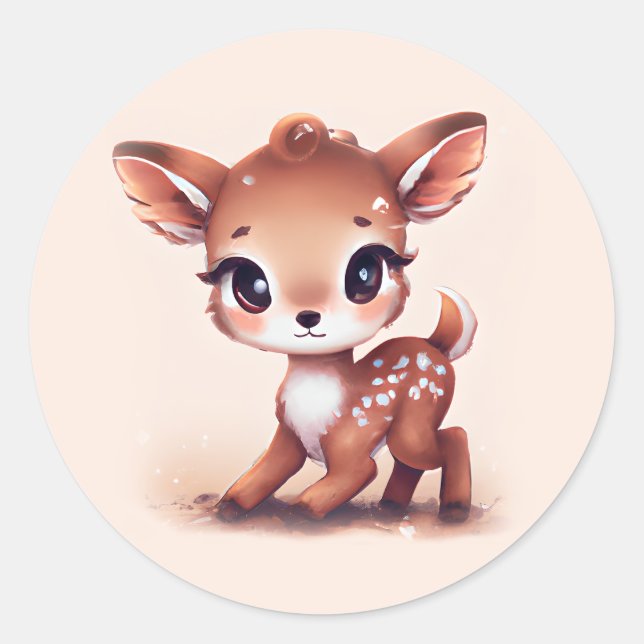 Adorable Baby Deer Classic Round Sticker (Front)