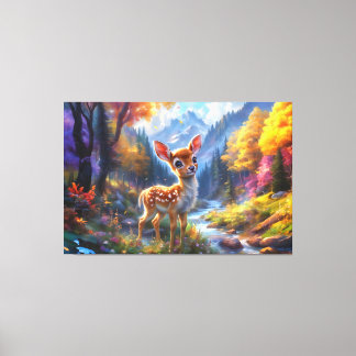 Adorable Baby Deer in an Enchanted Forest Canvas Print