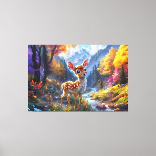 Adorable Baby Deer in an Enchanted Forest Canvas Print (Front)