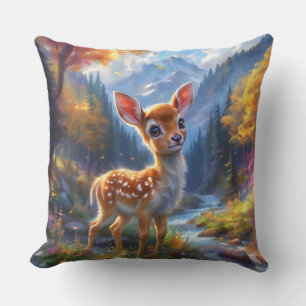 Adorable Baby Deer in an Enchanted Forest Cushion