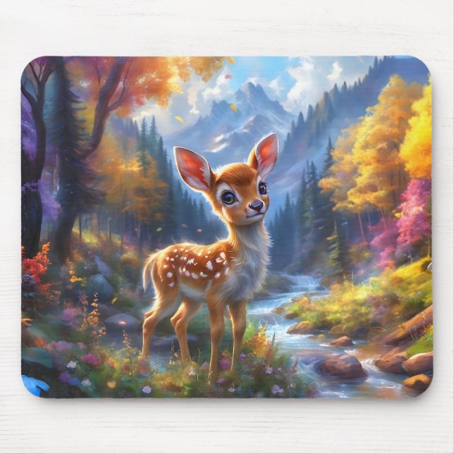 Adorable Baby Deer in an Enchanted Forest Mouse Pad (Front)