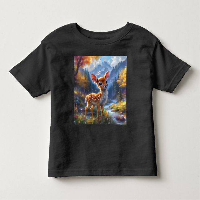 Adorable Baby Deer in an Enchanted Forest Toddler T-Shirt (Front)