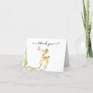 Adorable Baby Deer With Butterfly Baby Shower Thank You Card