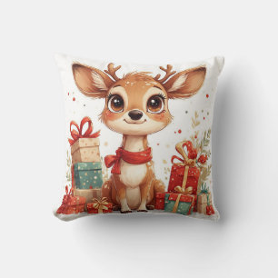 Adorable Baby Deer With Festive Antlers Cushion