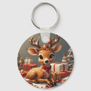 Adorable Baby Deer With Festive Antlers Key Ring