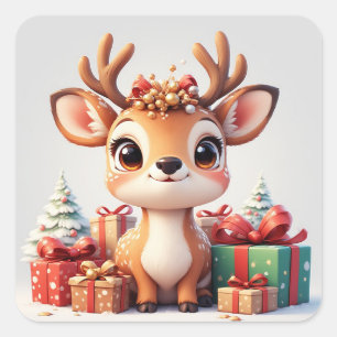 Adorable Baby Deer With Festive Antlers Square Sticker