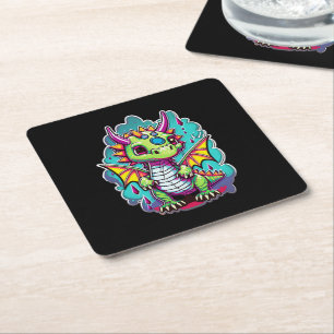 Adorable Baby Dinosaur 2   Jurassic Joy Square Paper Coaster