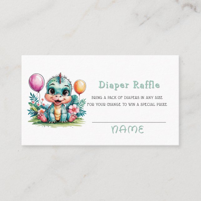 Adorable Baby Dinosaur Diaper Raffle Business Card (Front)
