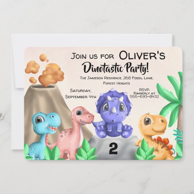 Adorable Baby Dinosaurs Birthday  Invitation (Front)