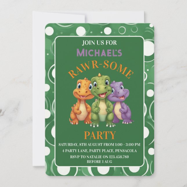 Adorable Baby Dinosaur's Party Invitation (Front)