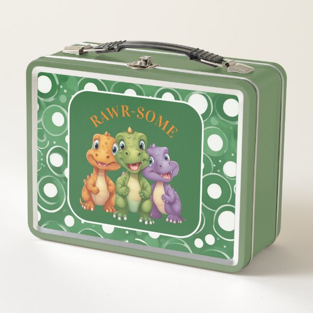 Adorable Baby Dinosaur's Party Metal Lunch Box (Front)