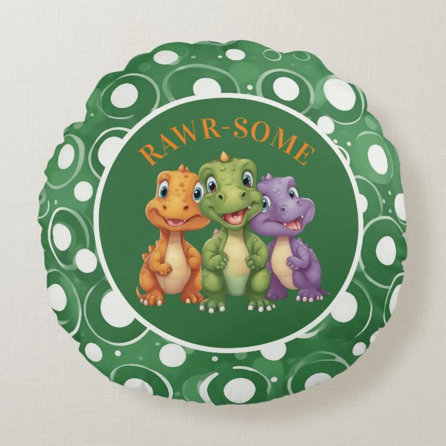 Adorable Baby Dinosaur's Party Round Cushion (Front)