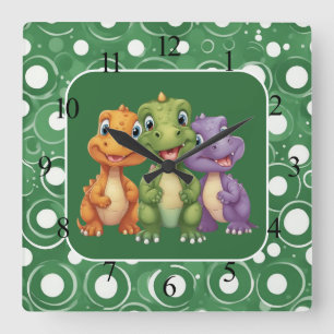 Adorable Baby Dinosaur's Party Square Wall Clock