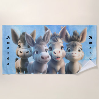 Adorable Baby Donkey Farm Animals Personalised Beach Towel
