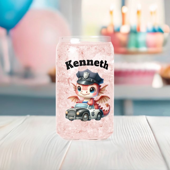 Adorable baby dragon in a police car on patrol can glass (Insitu (Baby Shower))