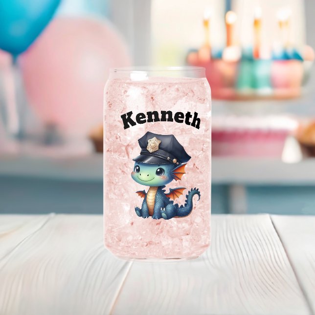 Adorable baby dragon in police outfit can glass (Insitu (Baby Shower))