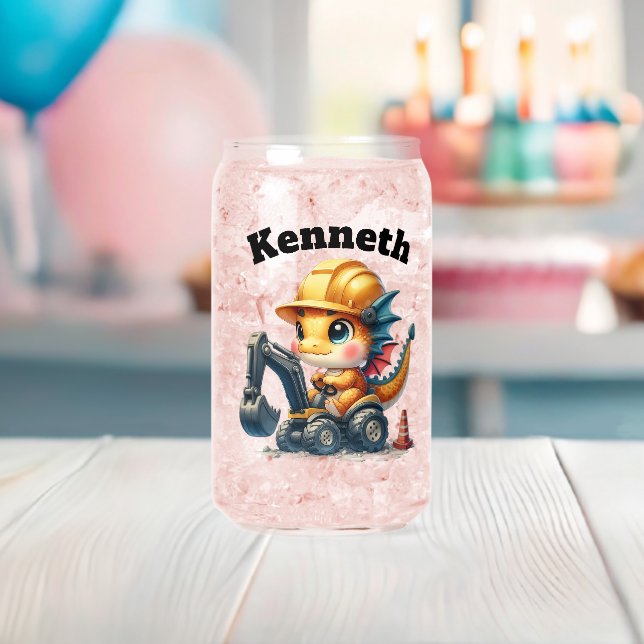 Adorable baby dragon operating a mini excavator can glass (Insitu (Baby Shower))
