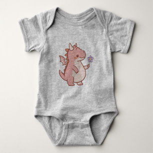 Adorable Baby Dragon With a Purple Flower Bodysuit