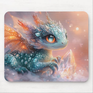 Adorable Baby Dragon with Crystal Gem: Fantasy Art Mouse Pad