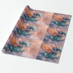 Adorable Baby Dragon with Crystal Gem: Fantasy Art Wrapping Paper