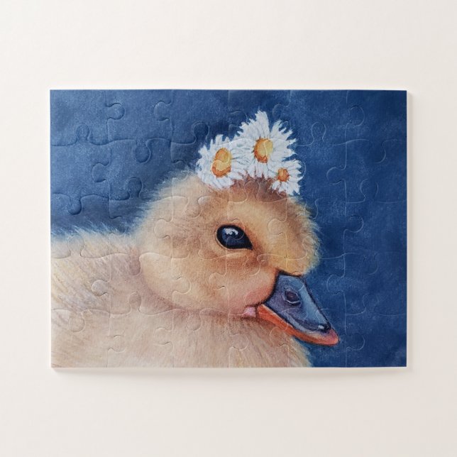 Adorable Baby Duck with White Daisies Jigsaw Puzzle (Horizontal)