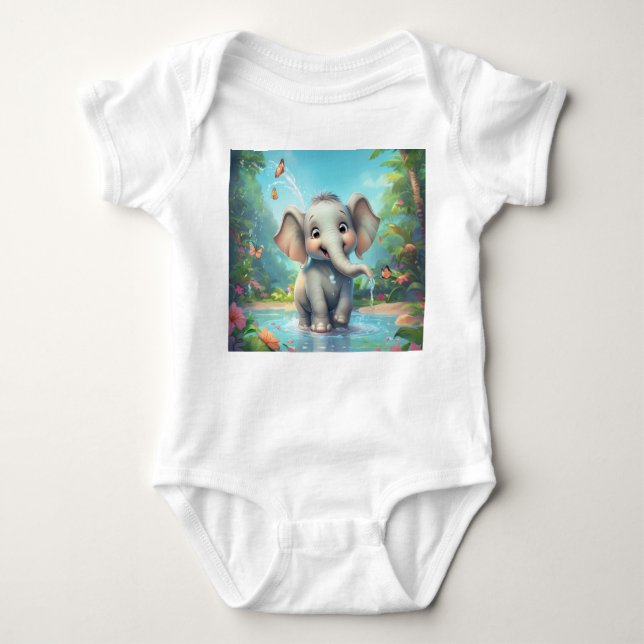  Adorable Baby Elephant  design Baby Bodysuit (Front)