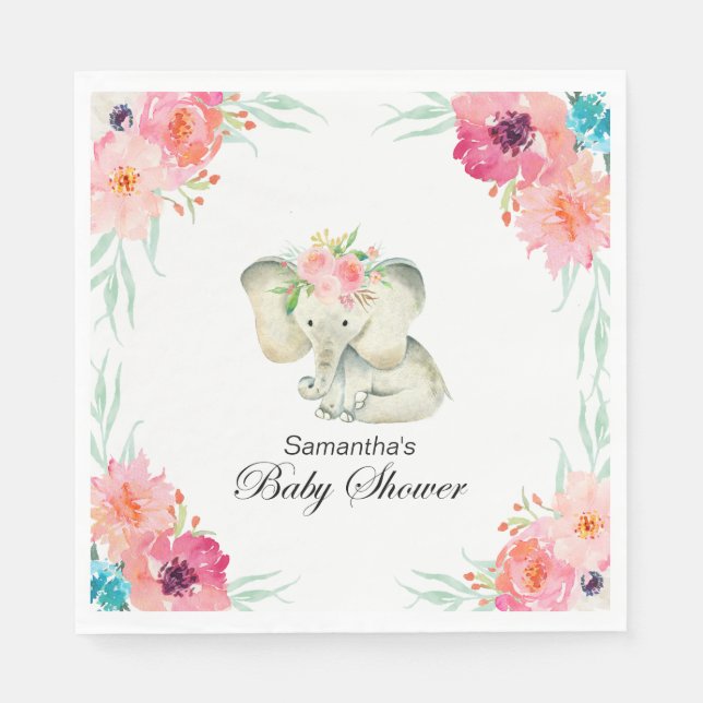 Adorable Baby Elephant Girl Baby Shower Napkin (Front)