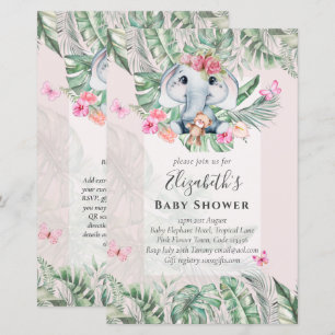 Adorable Baby Elephant Girls Baby Shower Invites