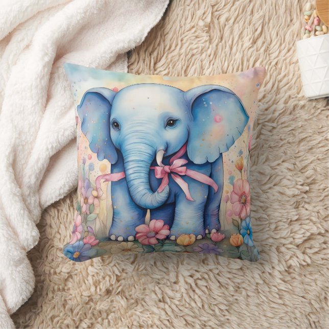 Adorable Baby Elephant In a Pastel Garden Cushion (Blanket)