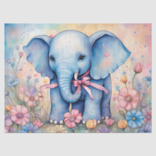 Adorable Baby Elephant In a Pastel Garden Tissue Paper