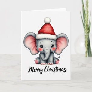 Adorable Baby Elephant Santa Hat Merry Christmas Card