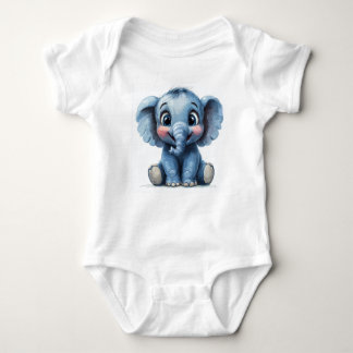 Adorable Baby Elephant with Big Eyes Baby Bodysuit