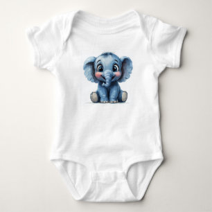Adorable Baby Elephant with Big Eyes Bodysuit