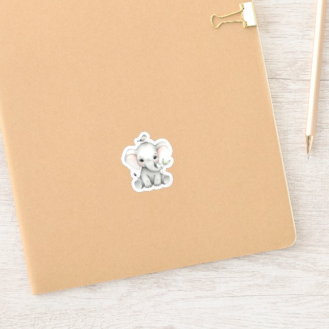 Adorable Baby Elephant with Bird and Leaf (Notebook)