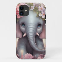 Adorable Baby Elephant with Flowers