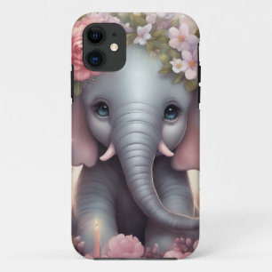 Adorable Baby Elephant with Flowers Case-Mate iPhone Case