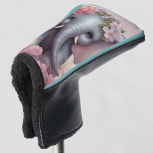 Adorable Baby Elephant with Flowers Golf Head Cover