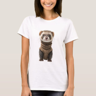 Adorable Baby Ferret in Brown Knitted Sweater